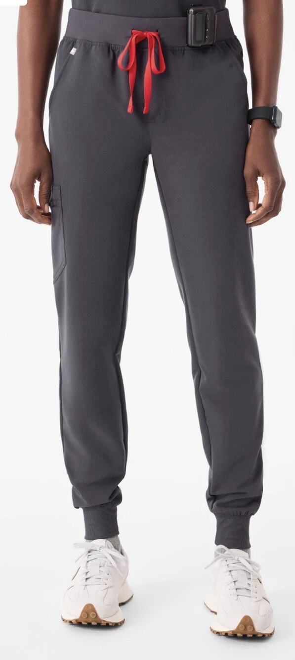 FIGS Zamora Scrub Pants Gray/Graphite Red Drawstring Cargo Pocket